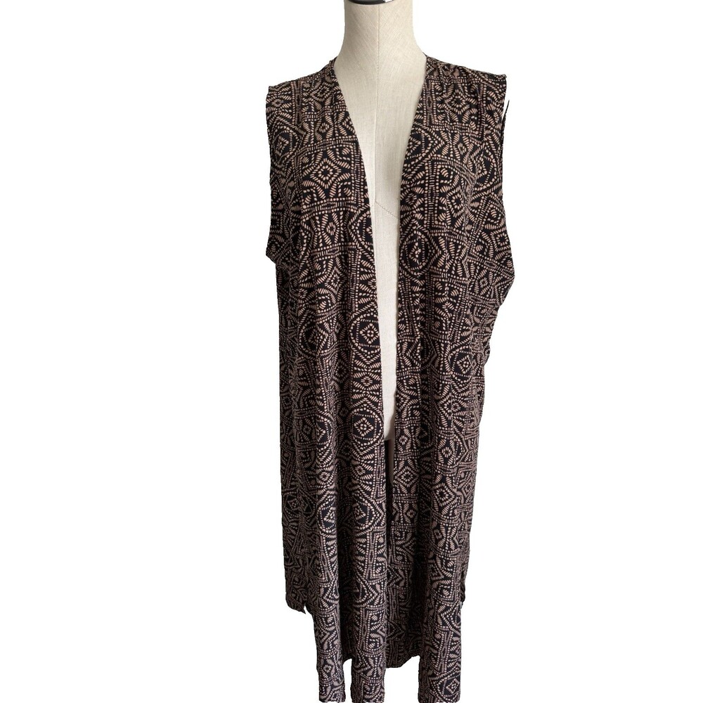 NWT LuLaRoe Joy Longline Vest Brown Aztec Sleeveless Cover-Up Slit BOHO Sz XL